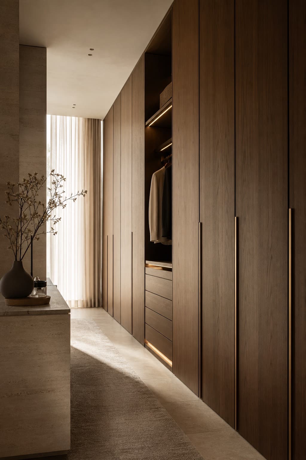 Custom wardrobe and concealed storage cabinetry